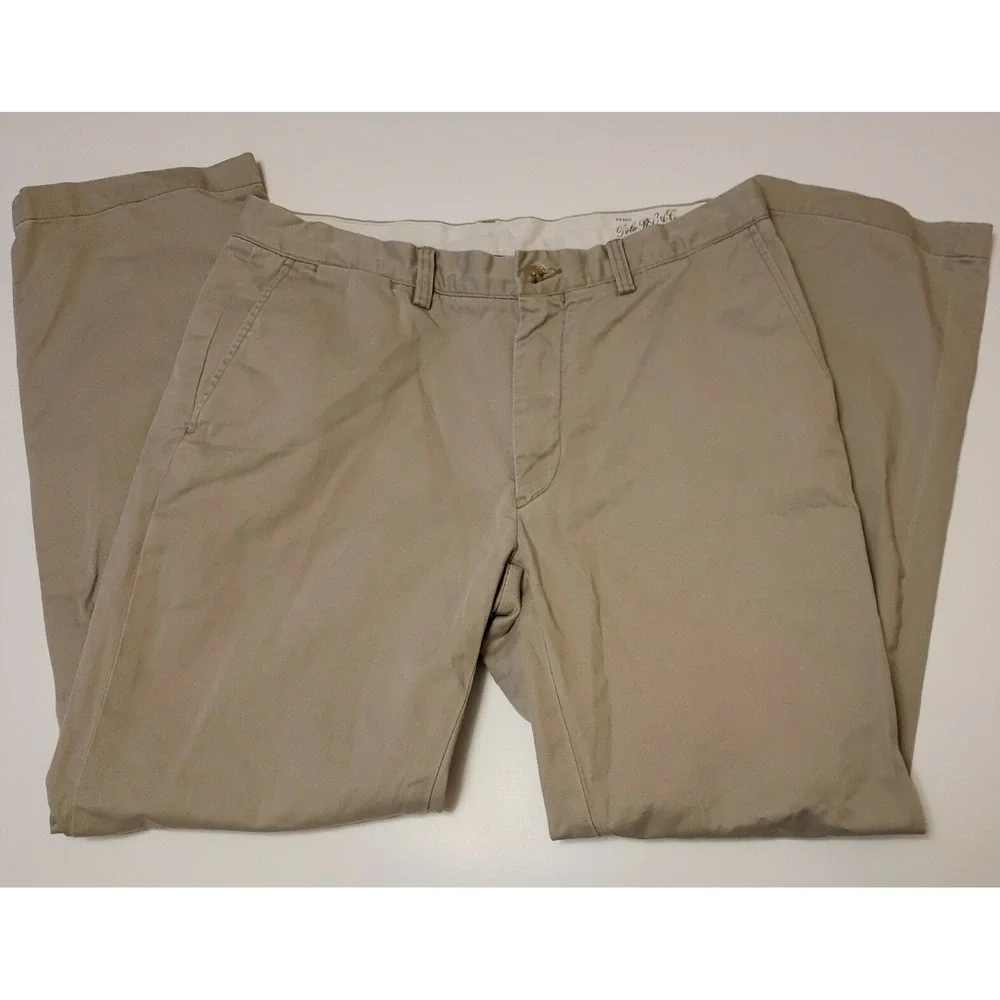 Polo Ralph Lauren Mens Flat Front Khaki Classic Fit Pockets Chino Pants Sz 35/32